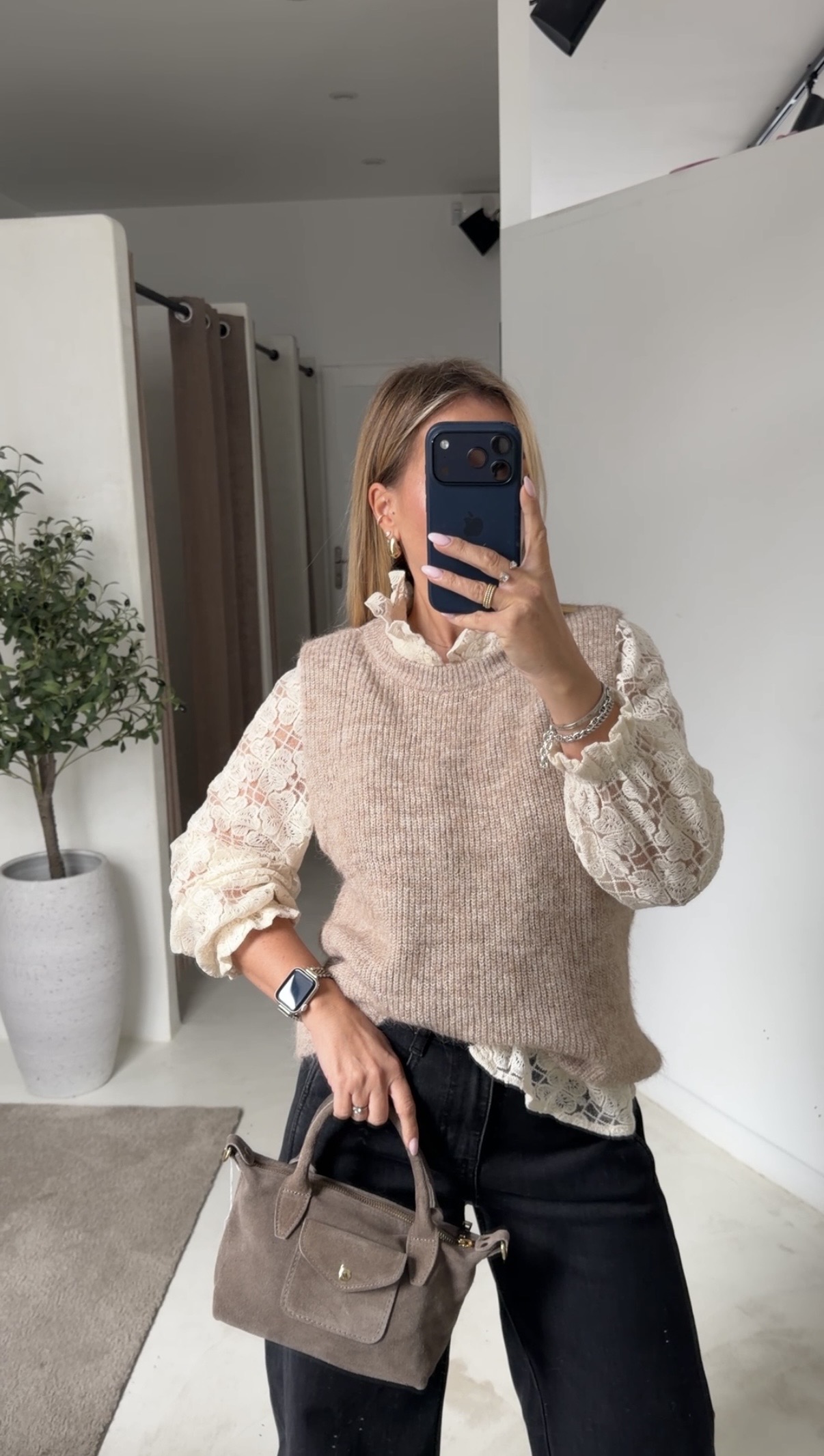 Pull sans manches côtelé beige — vue 2