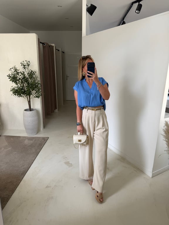 Blouse sans manches col V bleu
