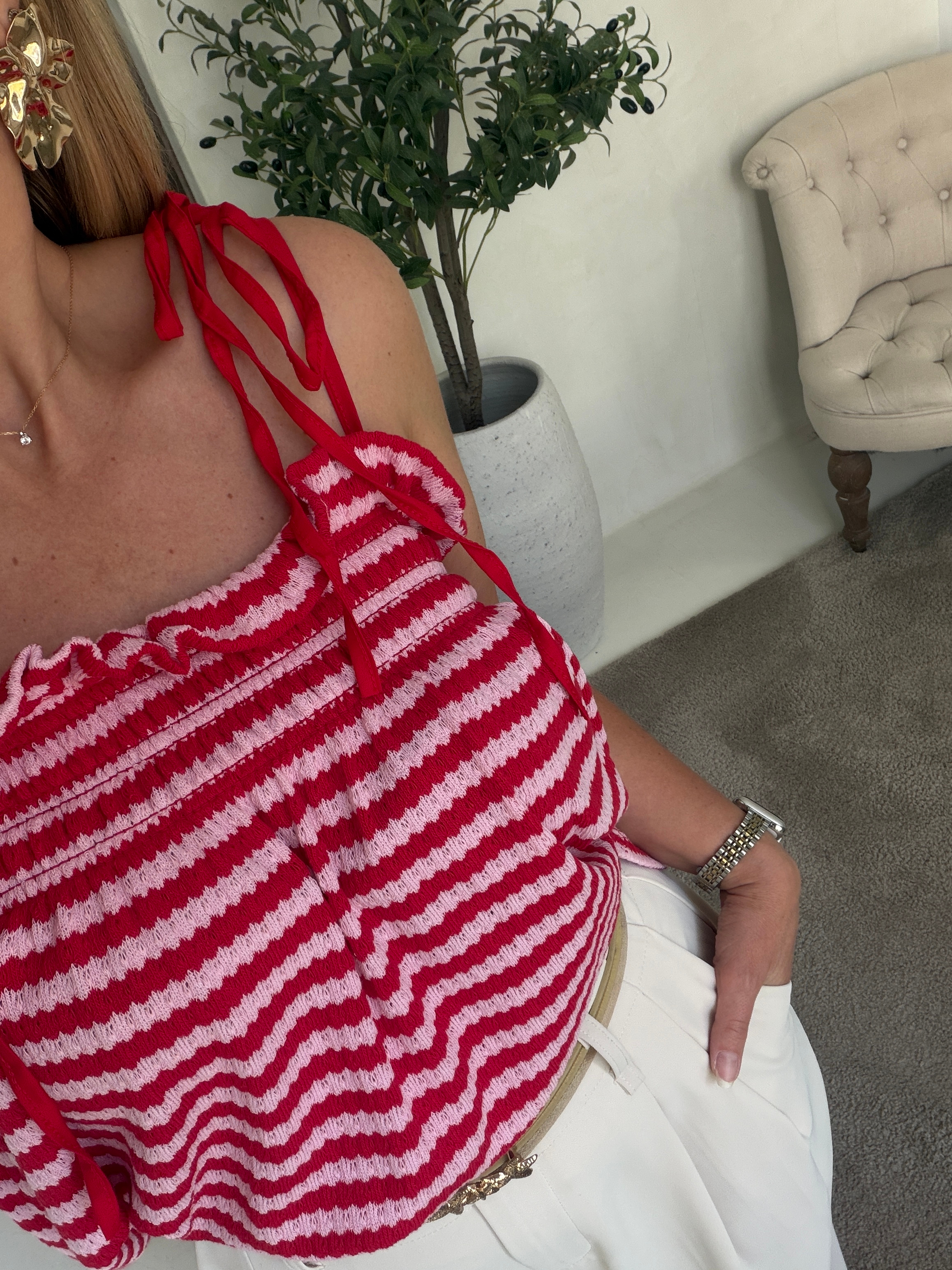 Débardeur en maille rayée rose & rouge — vue 2