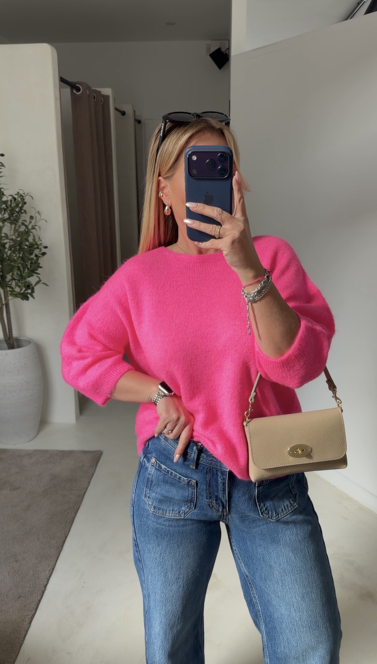 Pull manches courtes rose fluo — vue 2