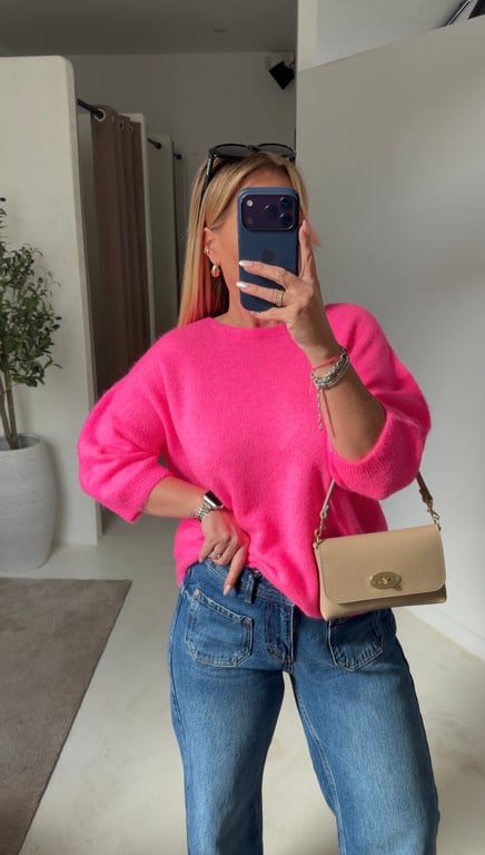 Pull manches courtes rose fluo — vue alternative
