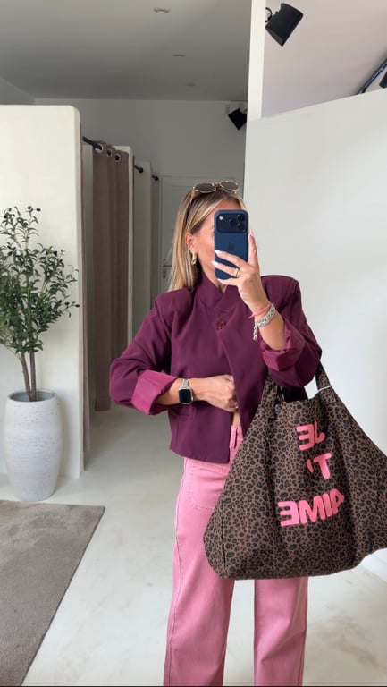 Grand sac léopard « Je t'aime » rose fluo