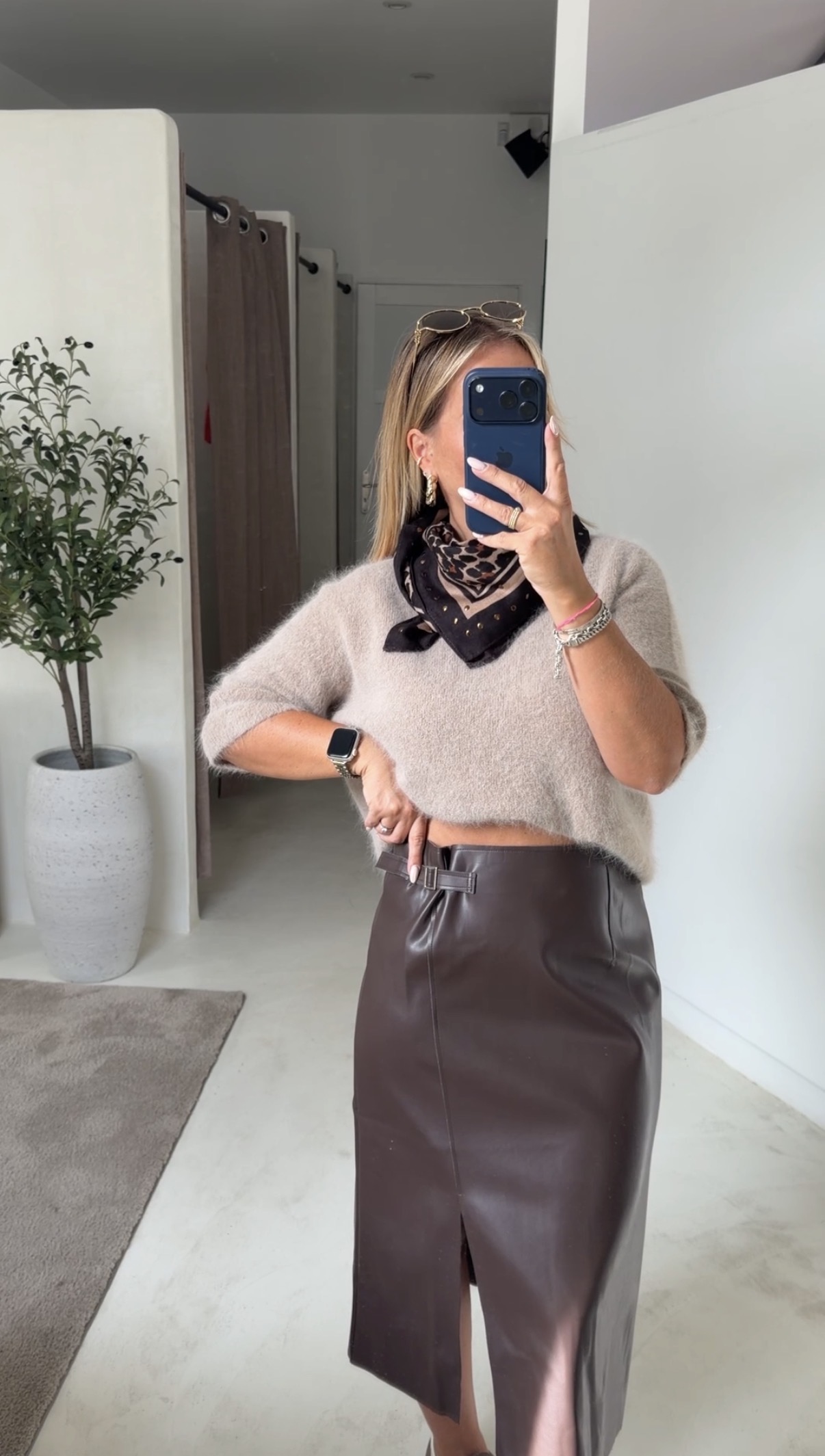Jupe longue en simili cuir marron — vue 2