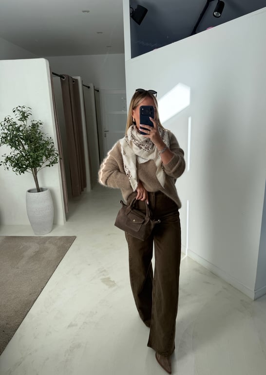 Jean wide leg marron taille haute