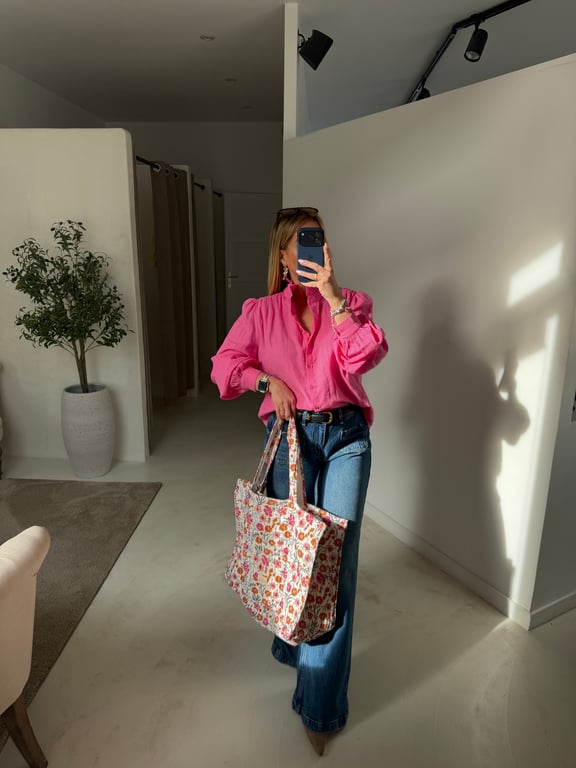 Blouse rose col à volants discrets - Blouses & Chemisiers | Sodress - Vue alternative