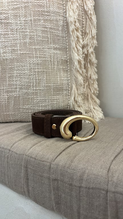 Ceinture effet daim marron & boucle dorée