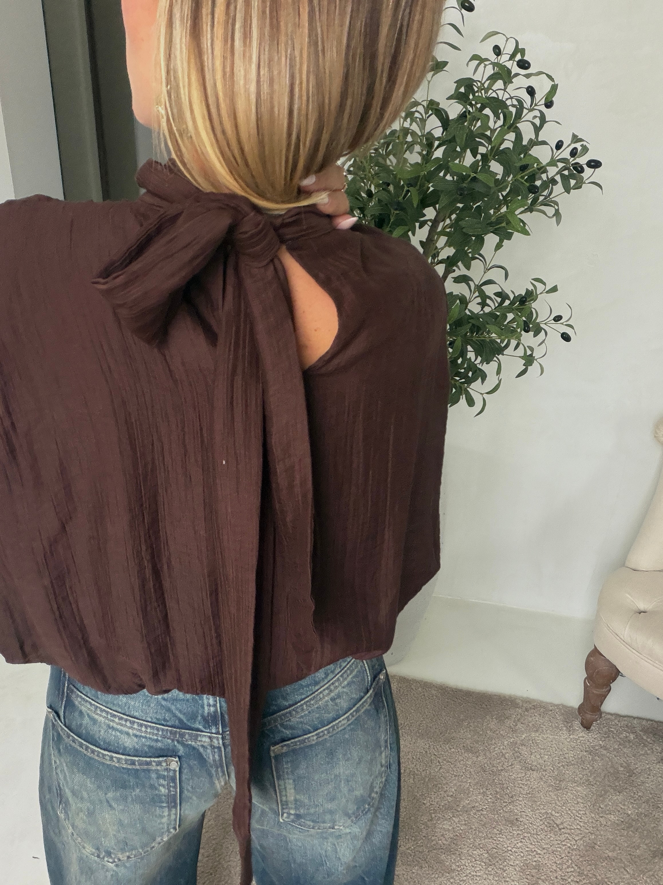 Blouse manches courtes marron chocolat — vue 2