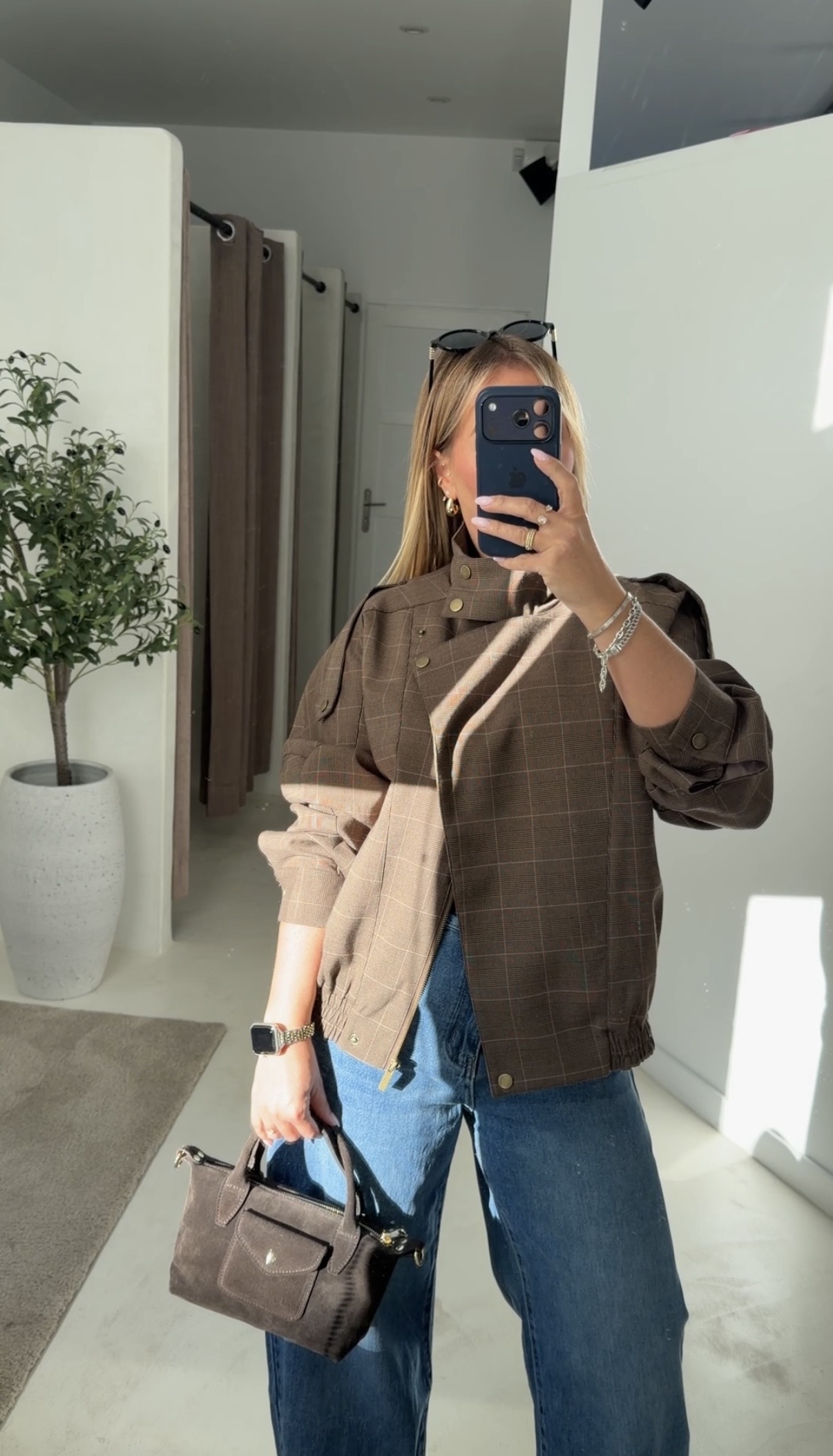 Veste à carreaux col montant — vue 2