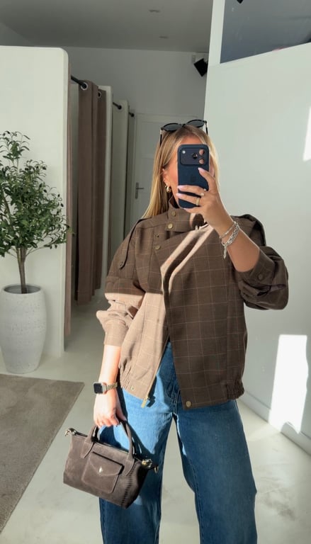 Veste à carreaux col montant — vue alternative