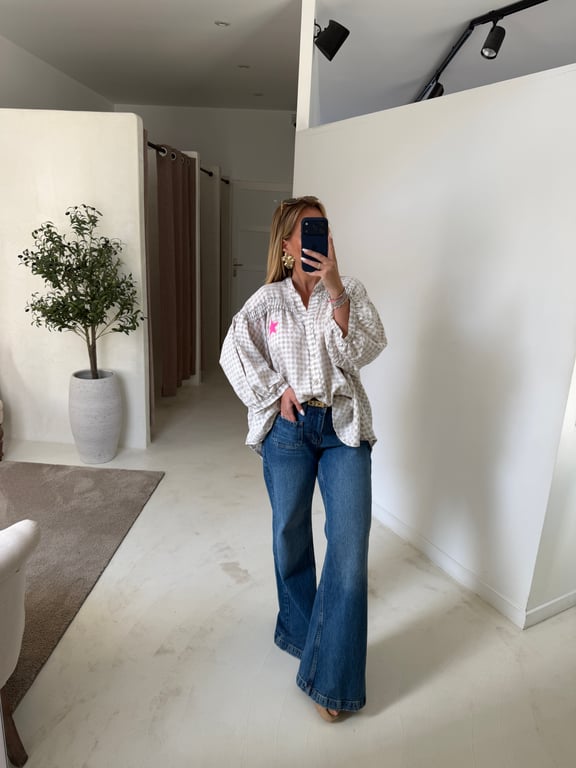 Blouse à carreaux beige Iconic