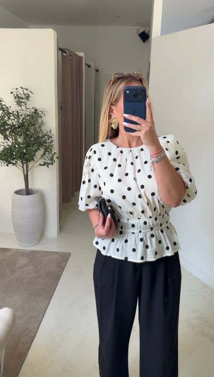 Blouse à pois manches courtes bouffantes