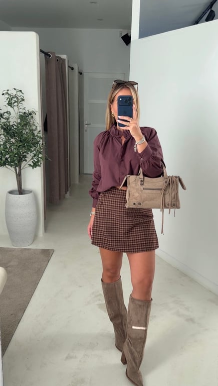 Jupe short à carreaux beige et bordeaux