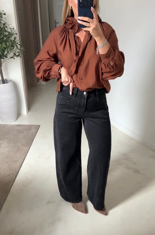 Jean wide leg noir taille mi-haute