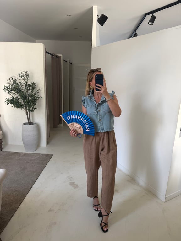Veste en jean sans manches avec volants