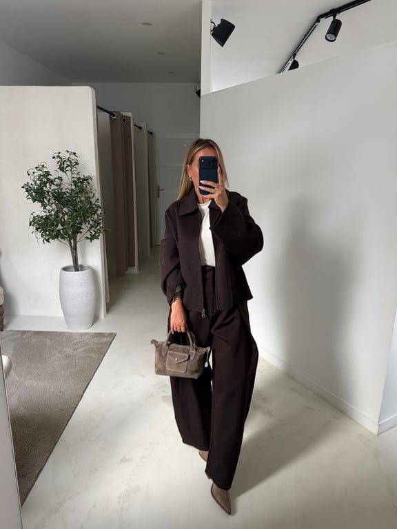 Manteau court oversize marron chocolat