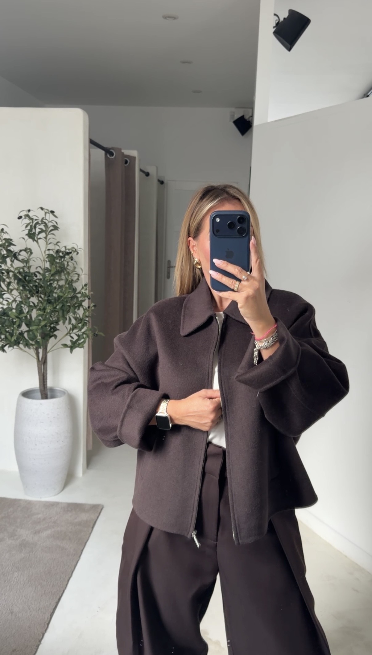 Manteau court oversize marron chocolat — vue 3