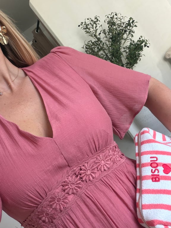 Robe longue col V vieux rose — vue alternative