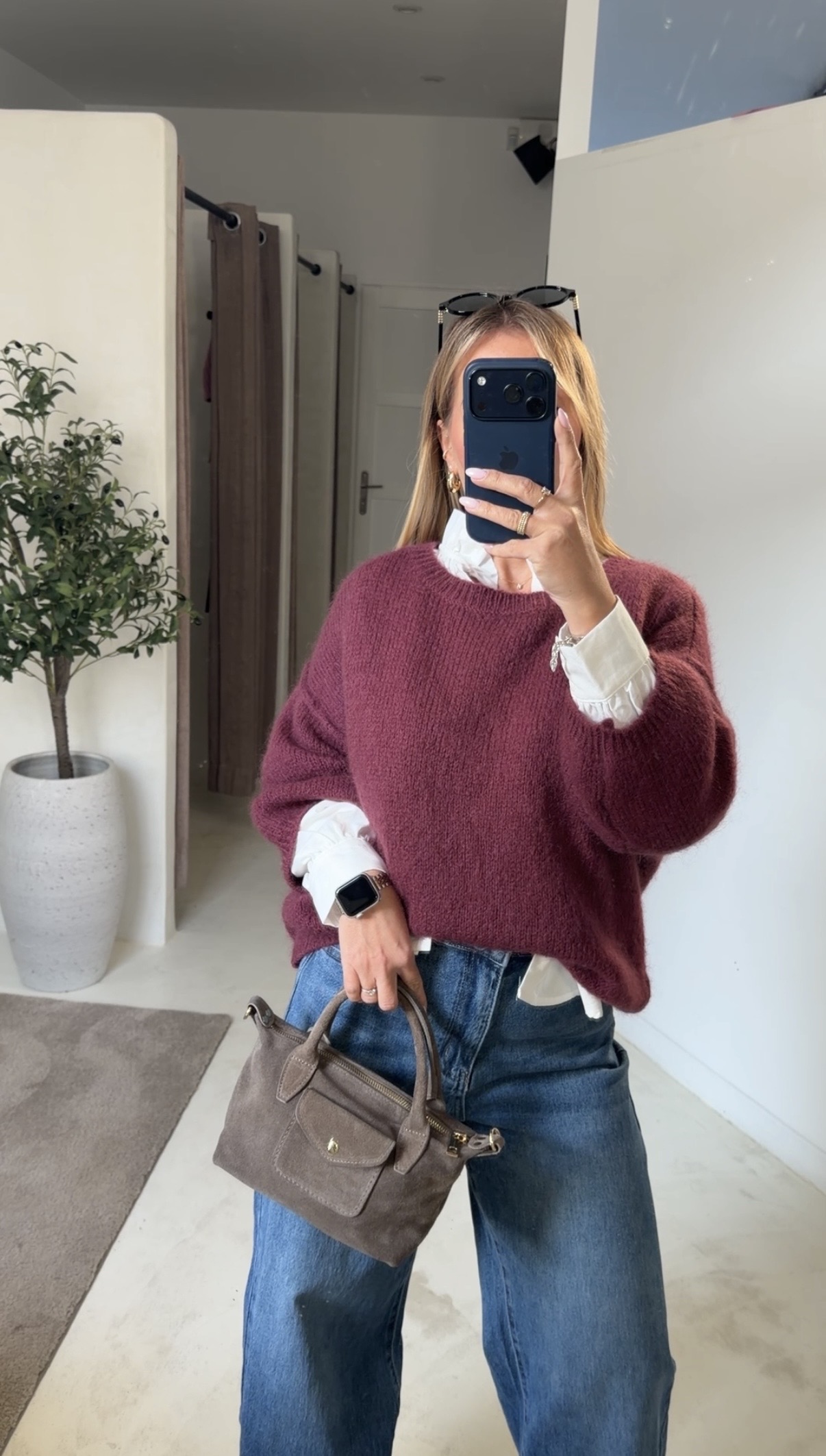 Pull manches 3/4 en mohair bordeaux — vue 2