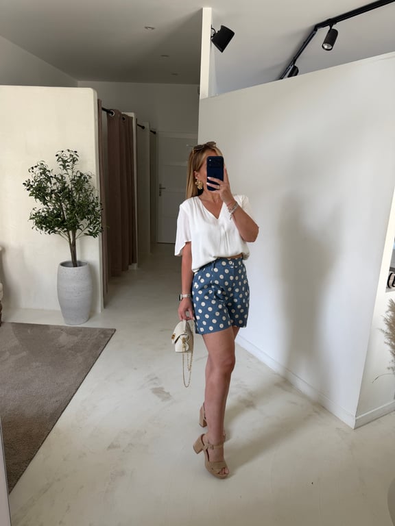 Blouse écru col V dos en dentelle