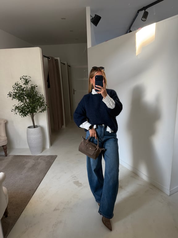 Pull manches 3/4 en mohair bleu marine