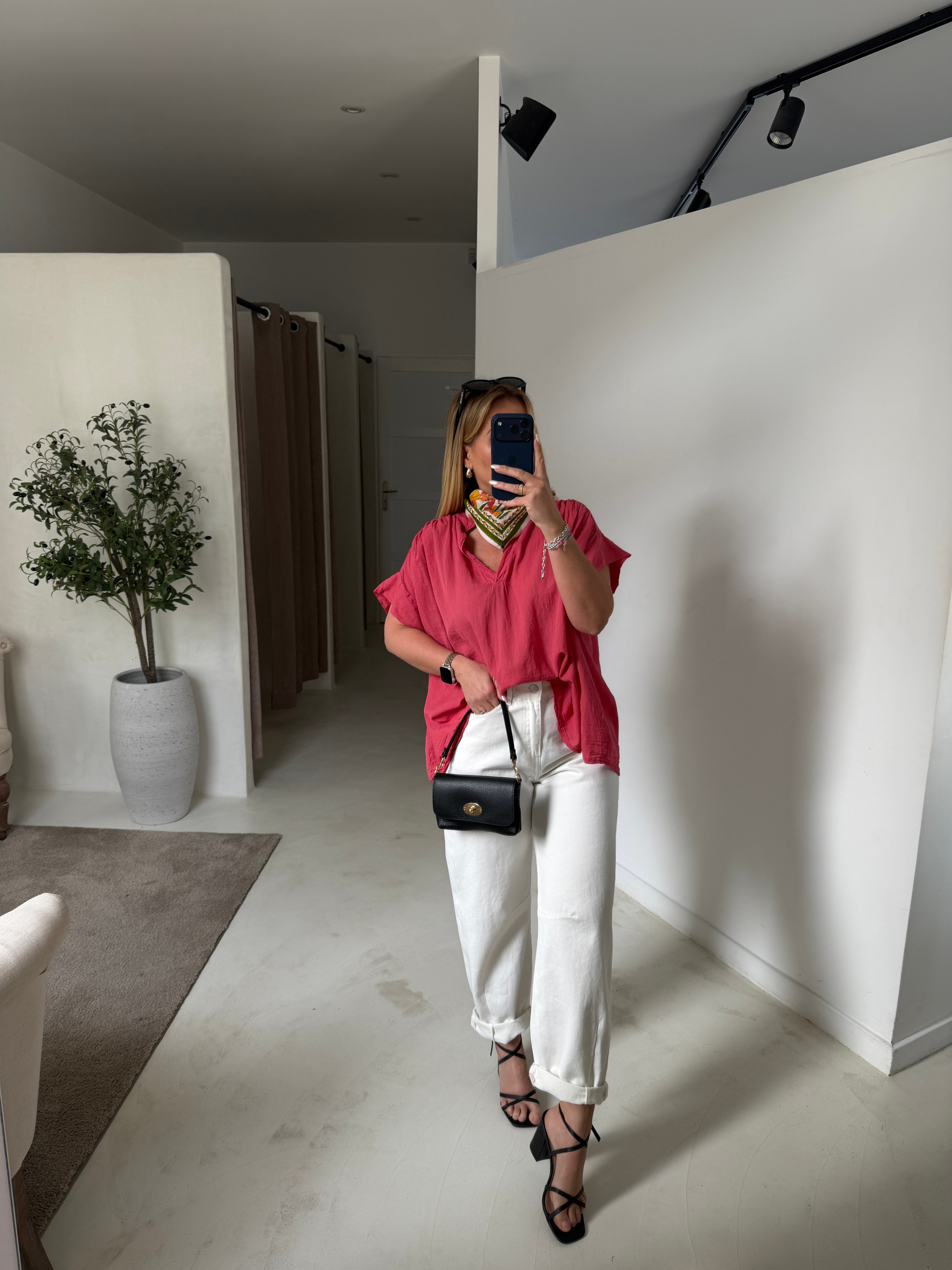 Blouse manches courtes ample framboise