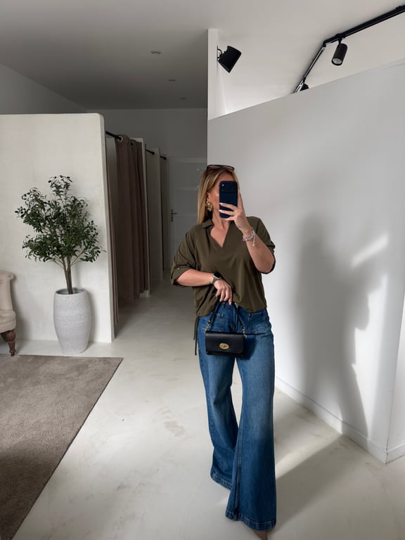 Top polo kaki manches 3/4 - Tops & T-shirts | Sodress