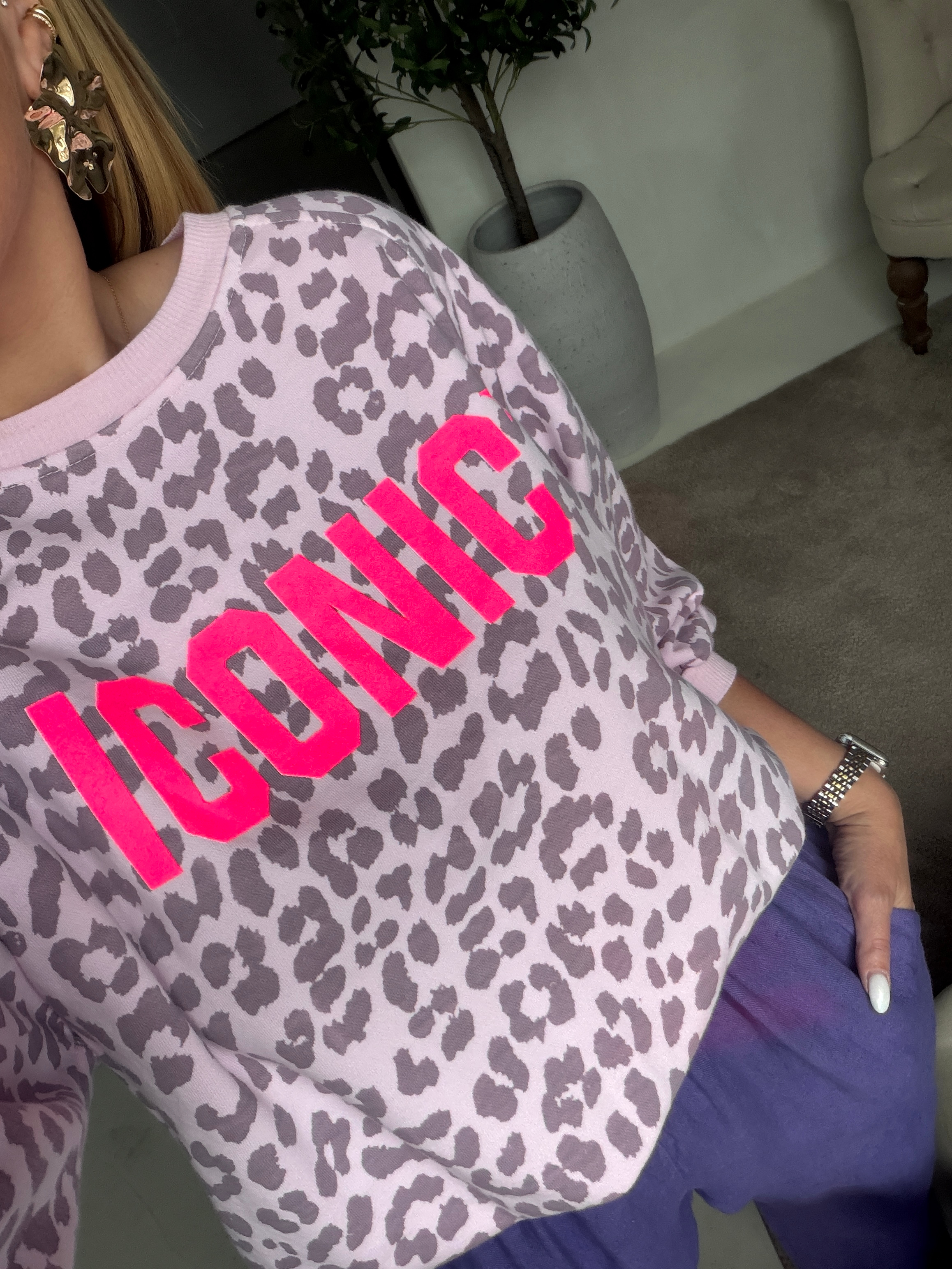Pull manches 3/4 léopard rose iconic — vue 2