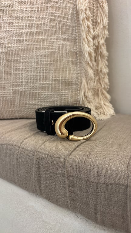 Ceinture effet daim noir & boucle dorée