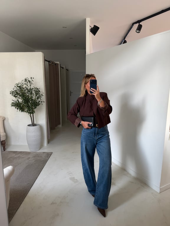 Blazer court asymétrique marron