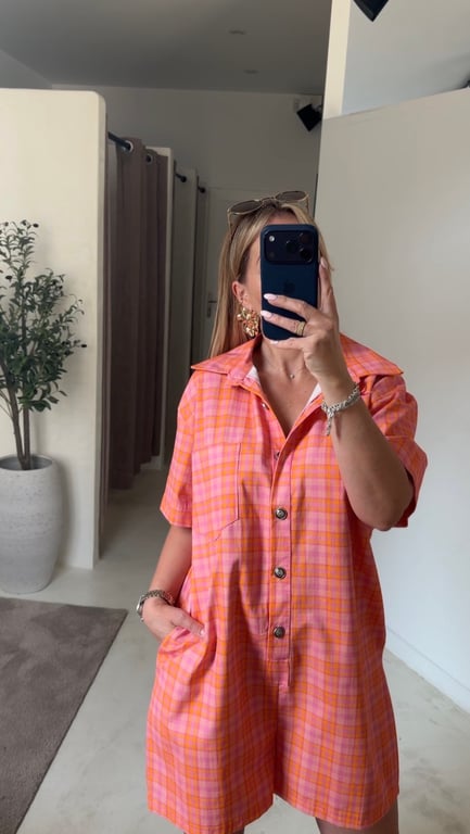 Combishort à carreaux rose & orange — vue alternative