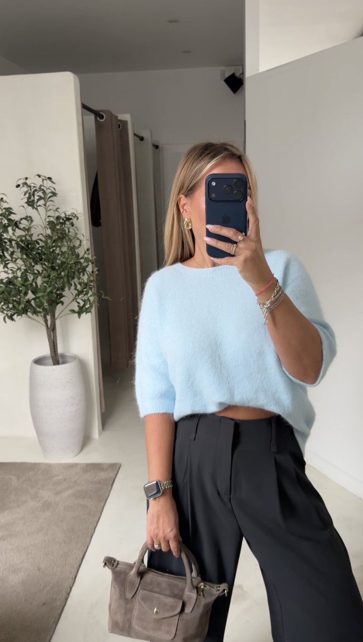 Pull en baby alpaga manches courtes bleu ciel clair — vue 2
