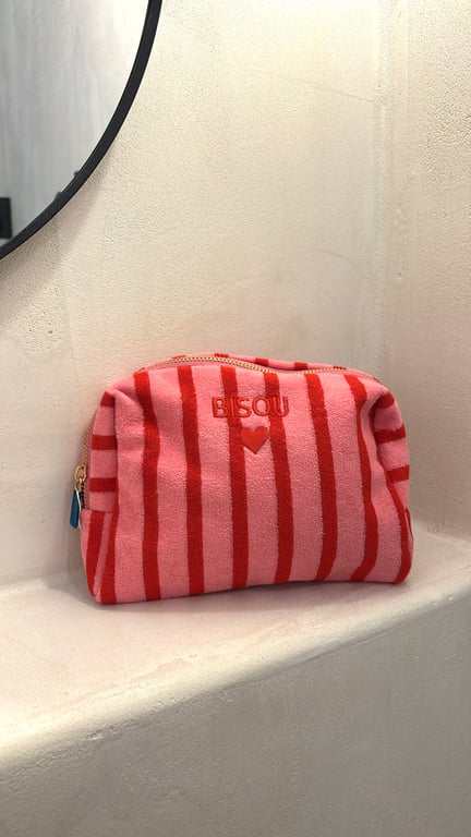 Trousse de toilette bisou à rayures rouge