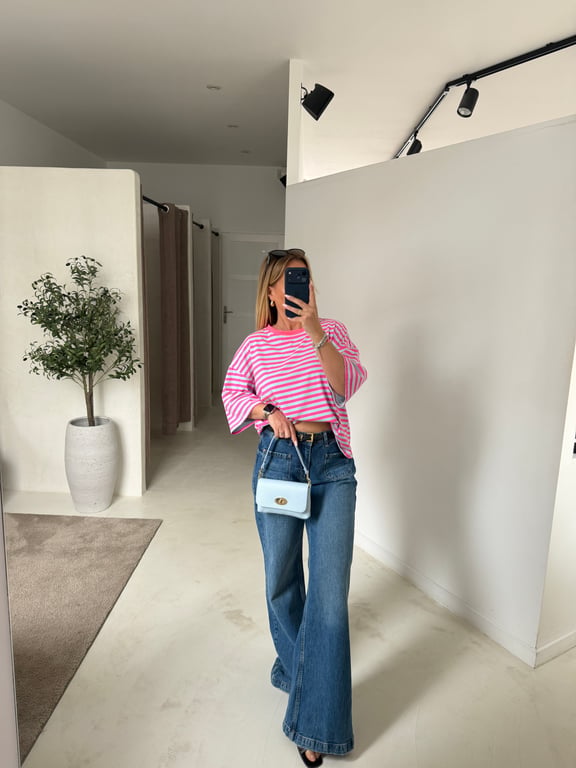 T-shirt marinière rose et bleu