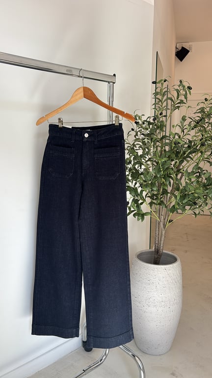 Jean taille haute détails poches brut