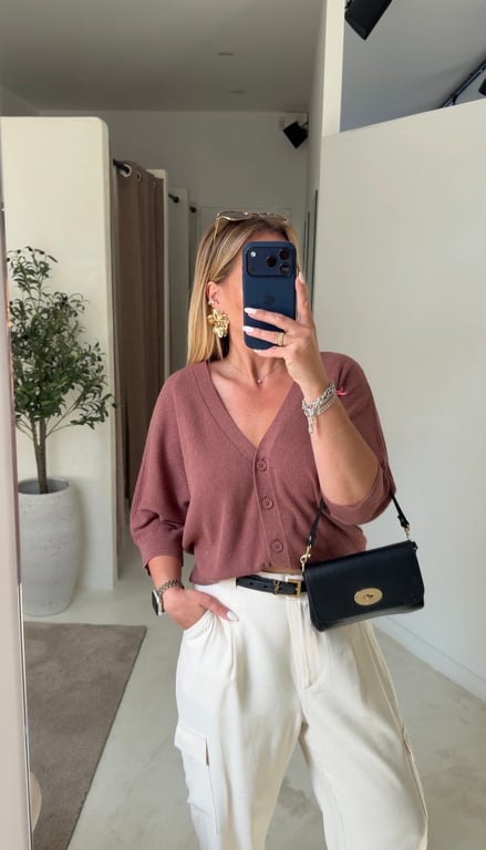 Gilet manches chauve-souris vieux rose foncé
