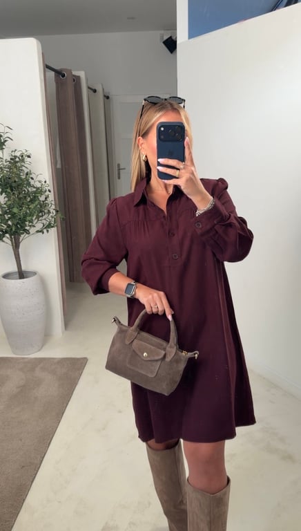 Robe chemise droite bordeaux — vue alternative