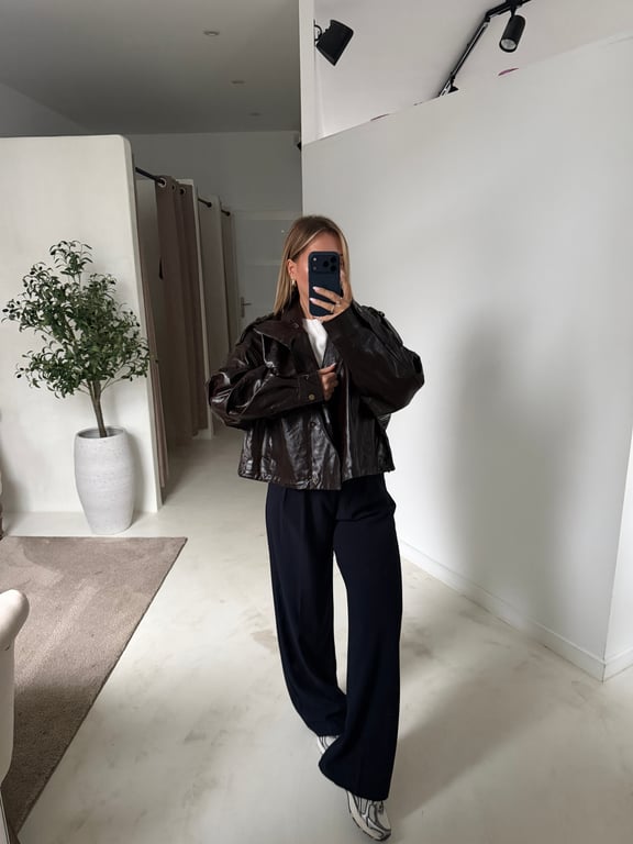 Veste simili cuir oversize marron