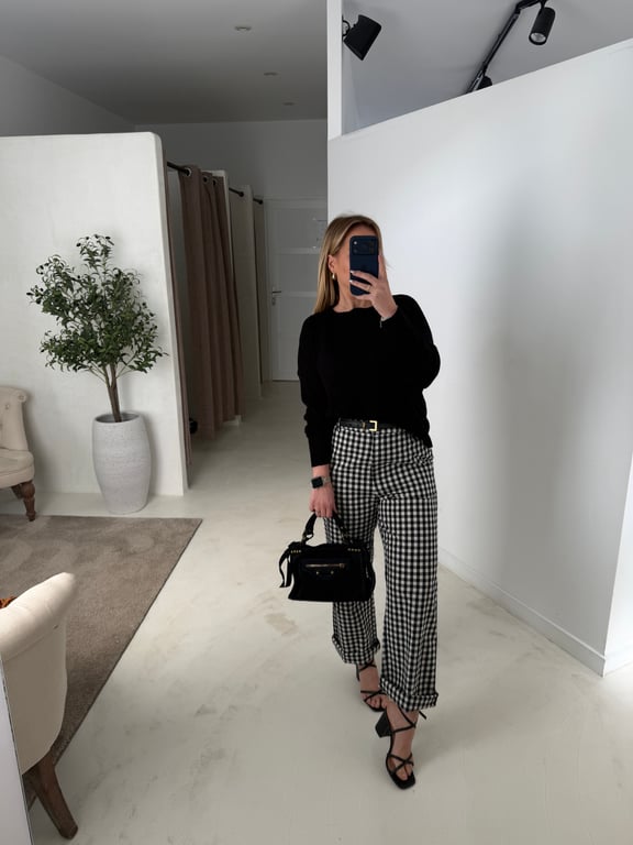 Pantalon à carreaux noir et écru - Pantalons & Jeans | Sodress