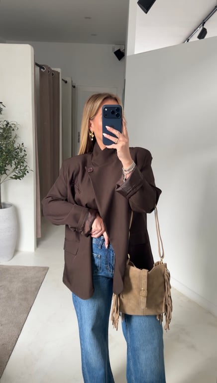 Sac besace en daim  taupe à franges - Sacs & pochettes | Sodress