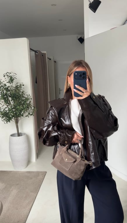 Veste simili cuir oversize marron — vue alternative