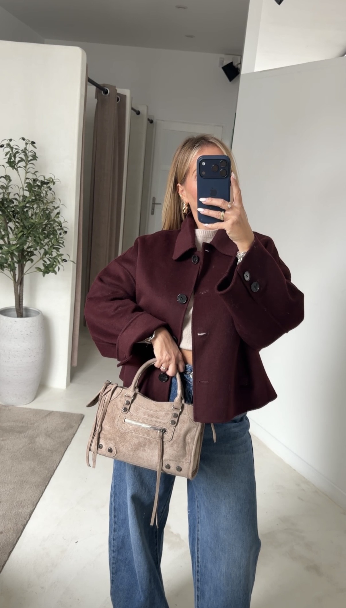 Manteau court oversize bordeaux — vue 2