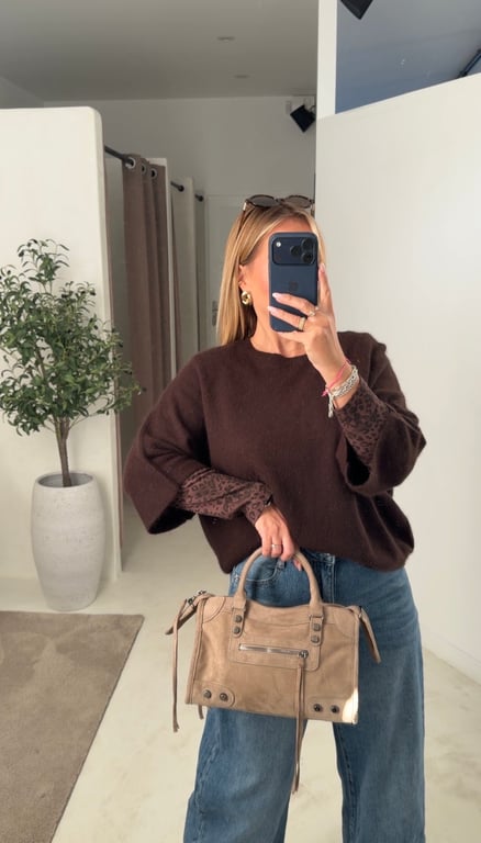 Pull manches 3/4 chocolat — vue alternative