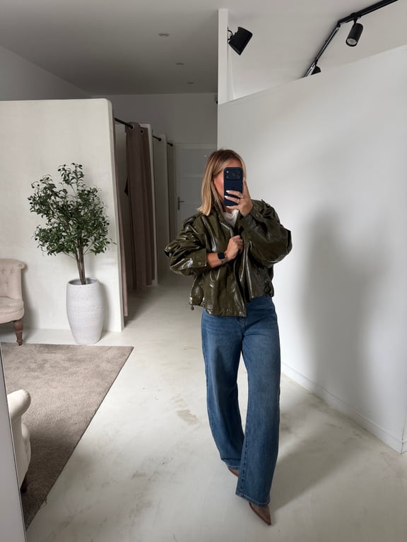 Veste simili cuir vert olive