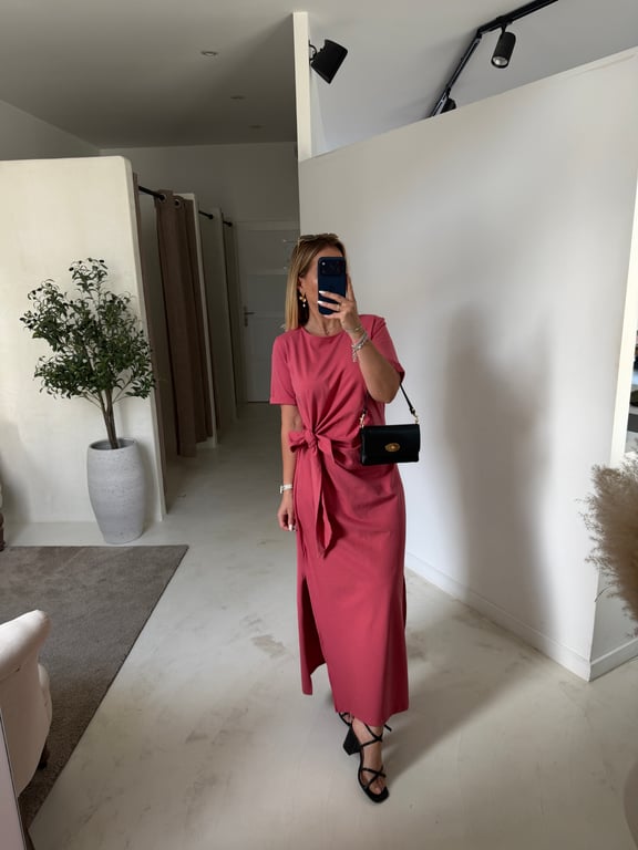 Robe longue bois de rose avec noeud