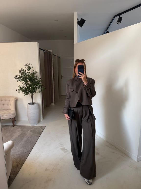Blazer court asymétrique marron glacé