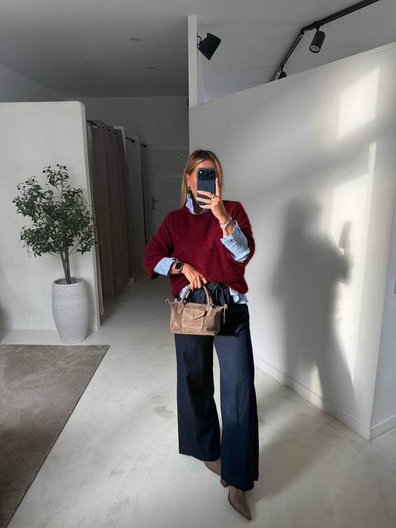 Pull manches courtes bordeaux