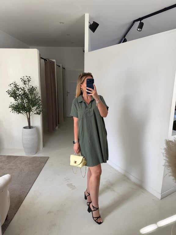 Robe polo kaki en lin