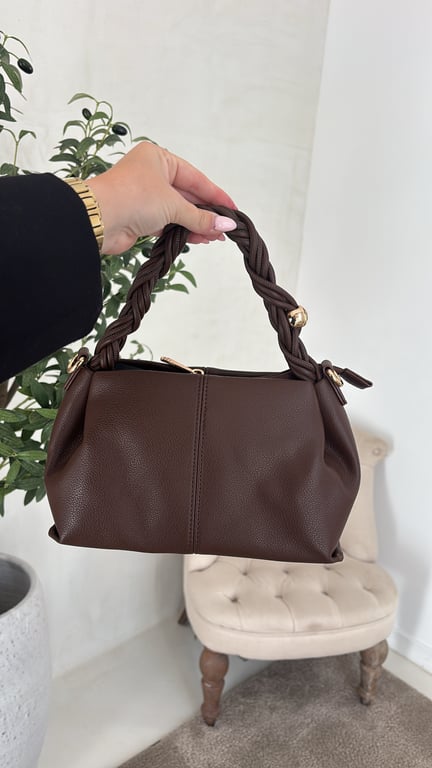 Petit sac marron anse torsadée simili cuir grainé