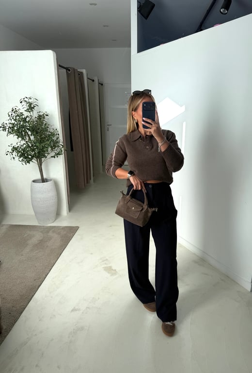 Pull polo marron glacé