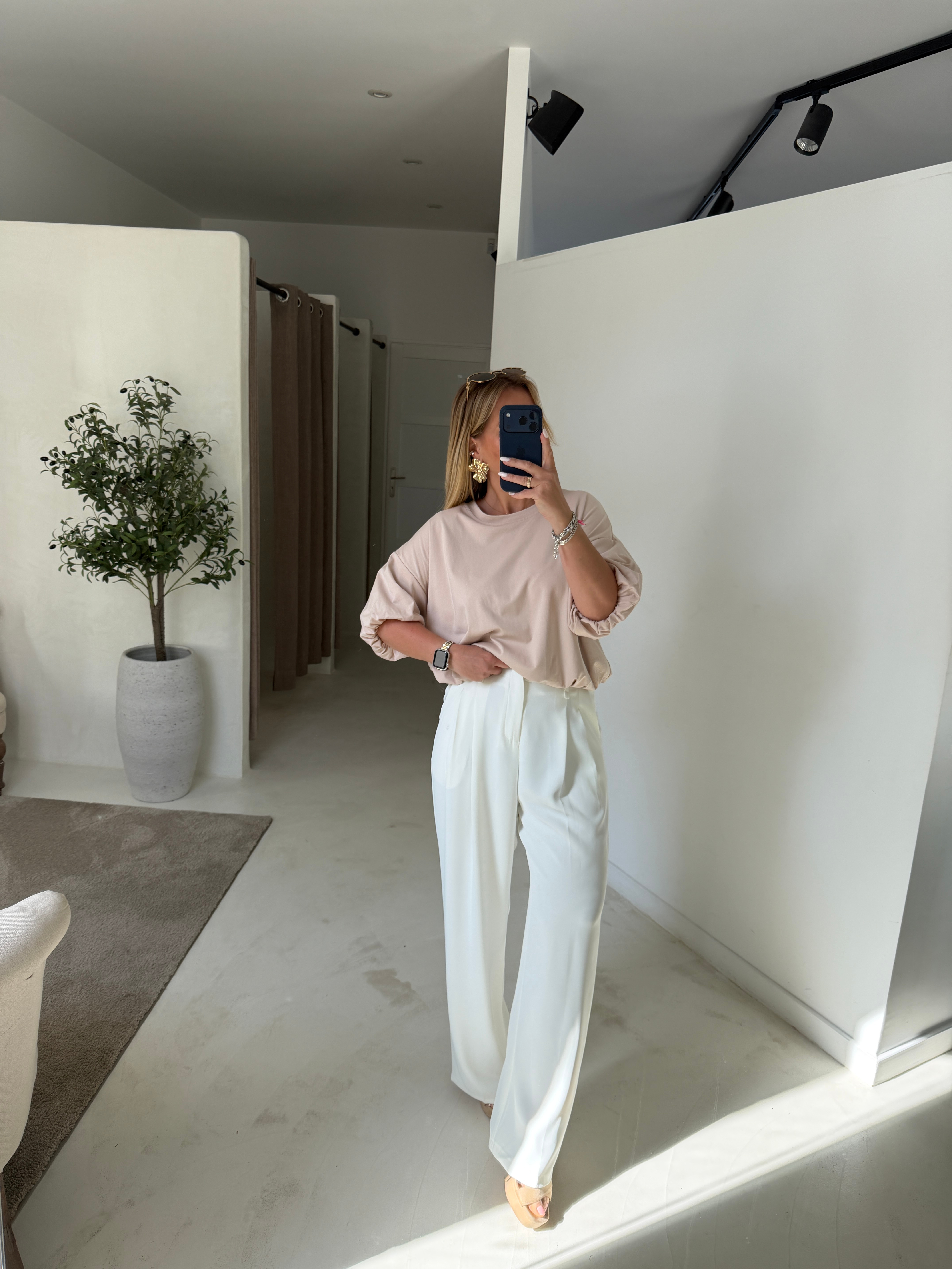 T-shirt beige manches bouffantes — vue 2